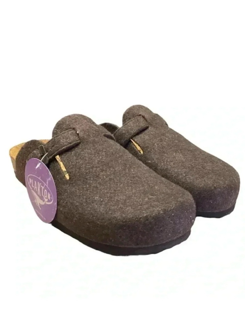 Plakton Clogs Women 9 40 Brown Blogg Felted Wool Cork Slip On Soft Footbed NEW